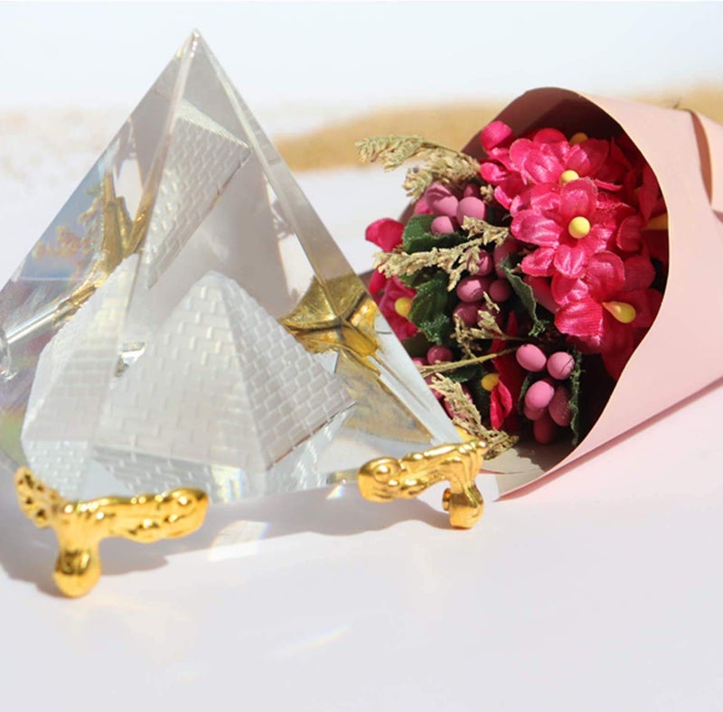 Together-Life Crystal Pyramid Prism, Feng Shui Crafts Meditation Crystal with Gold Stand for Home Office Art Decor, Pyramids Gift, Stand for Prosperity, Positive Energy and Good Luck(6cm) - Image 3